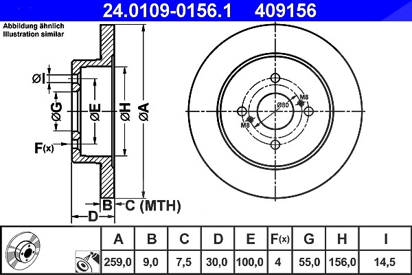 Ate Bremsscheibe Hinterachse Voll [Hersteller-Nr. 24.0109-0156.1] für Toyota, Aston Martin