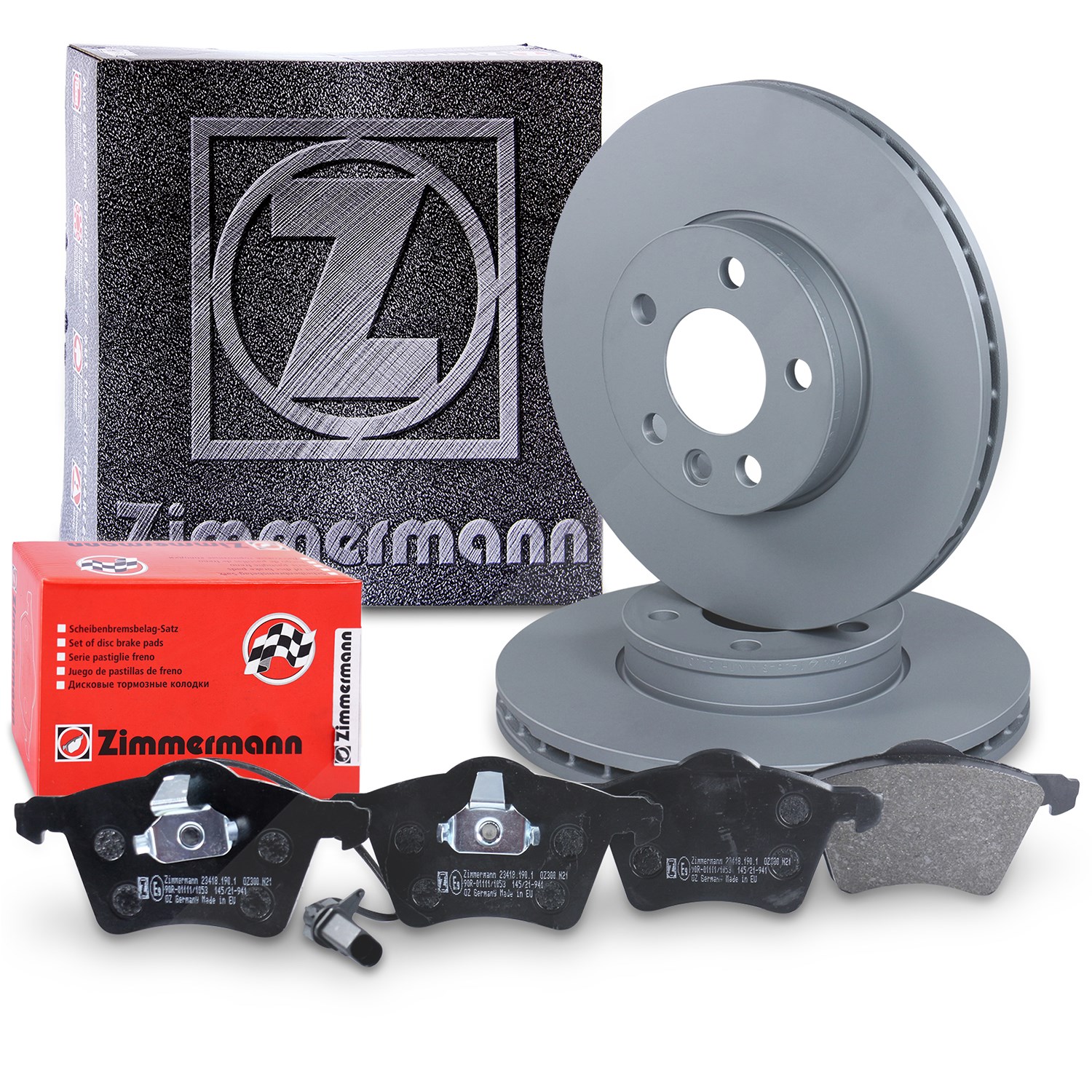 Zimmermann Bremsscheiben + Bremsbeläge Vorderachse [Hersteller-Nr. 10697703] für VW, Ford, Seat
