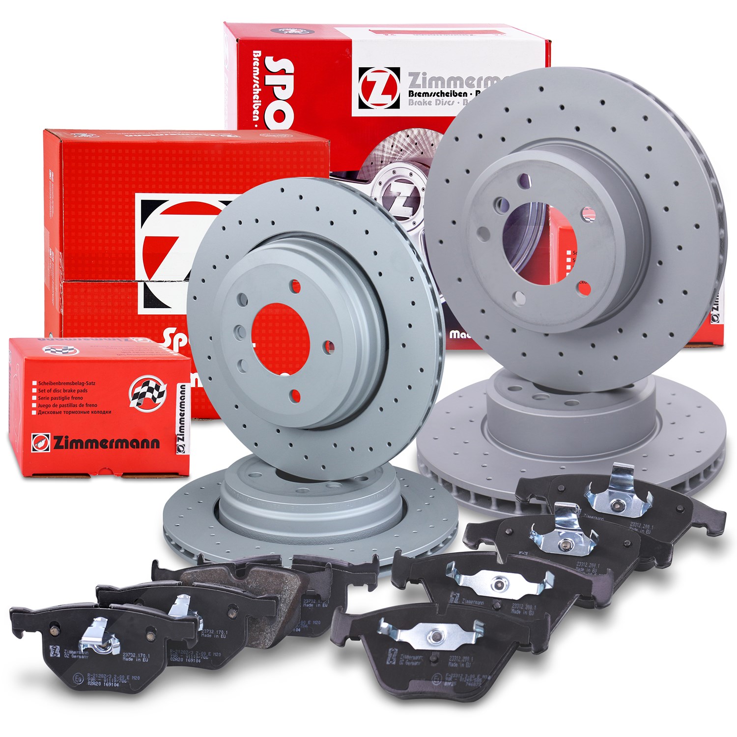 Zimmermann Sport-Bremsscheiben +Bremsbeläge vorne+hinten [Hersteller-Nr. 10702245] für BMW