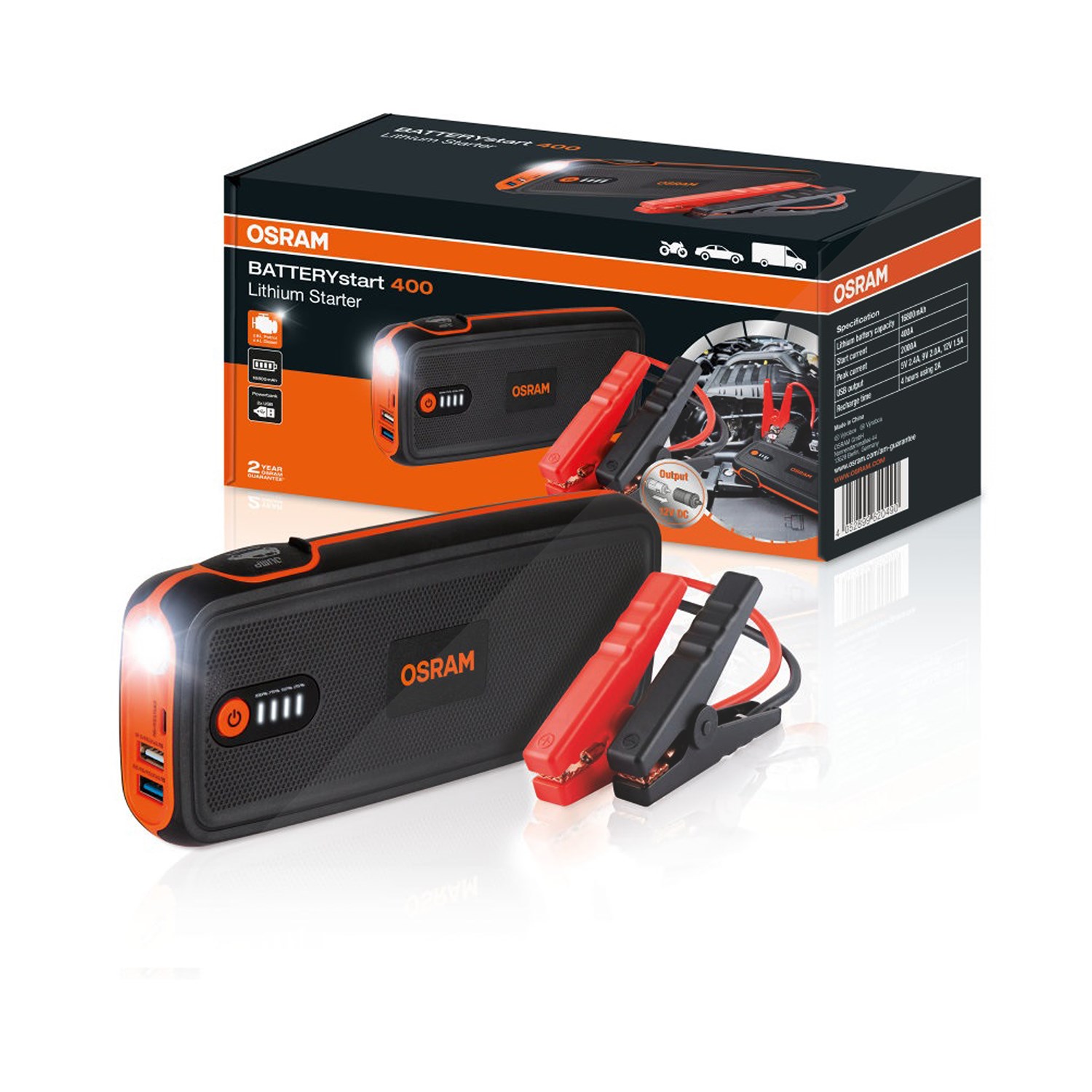 Osram Starthilfe Set BATTERYstart 400 Powerbank 16000 mAh [Hersteller-Nr. OBSL400]