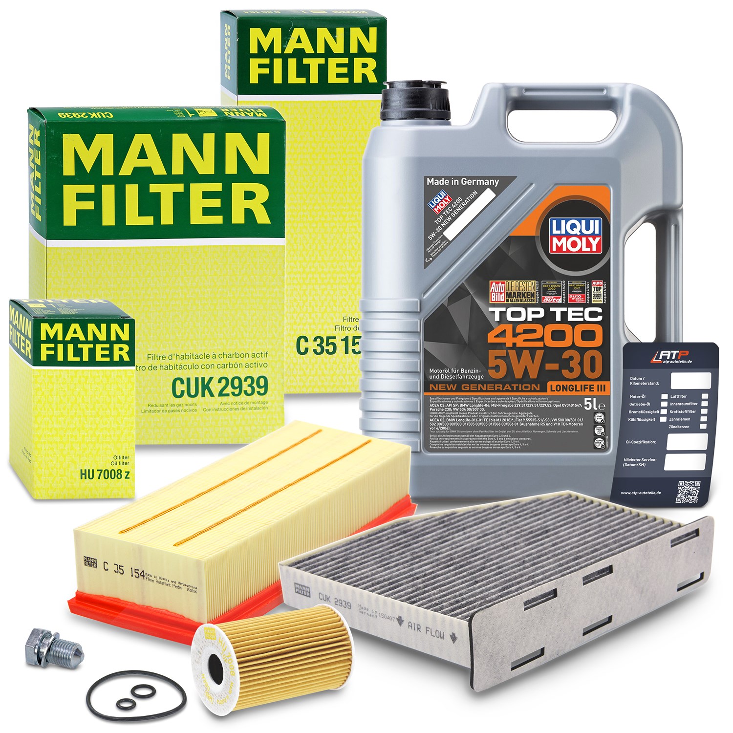 Mann-filter Inspektionspaket SET A + 5L 5W-30 Motoröl [Hersteller-Nr. 40511267] für VW, Skoda, Audi, Seat