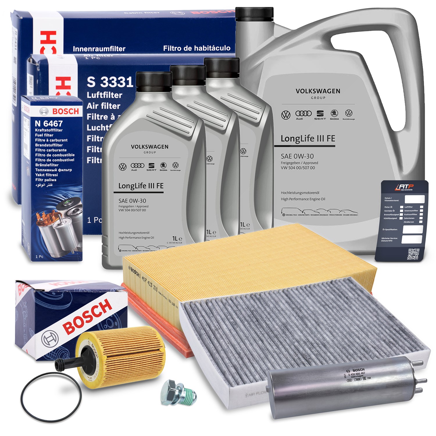 Bosch Inspektionspaket B + 8l 0W-30 Motoröl [Hersteller-Nr. 40513671] für VW