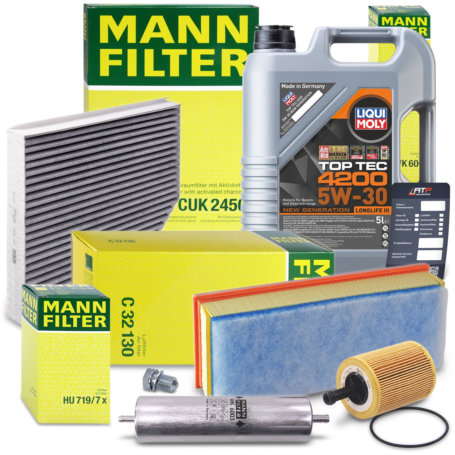 Mann-filter Inspektionspaket B + 5l 5W-30 Motoröl [Hersteller-Nr. 40511262] für Audi