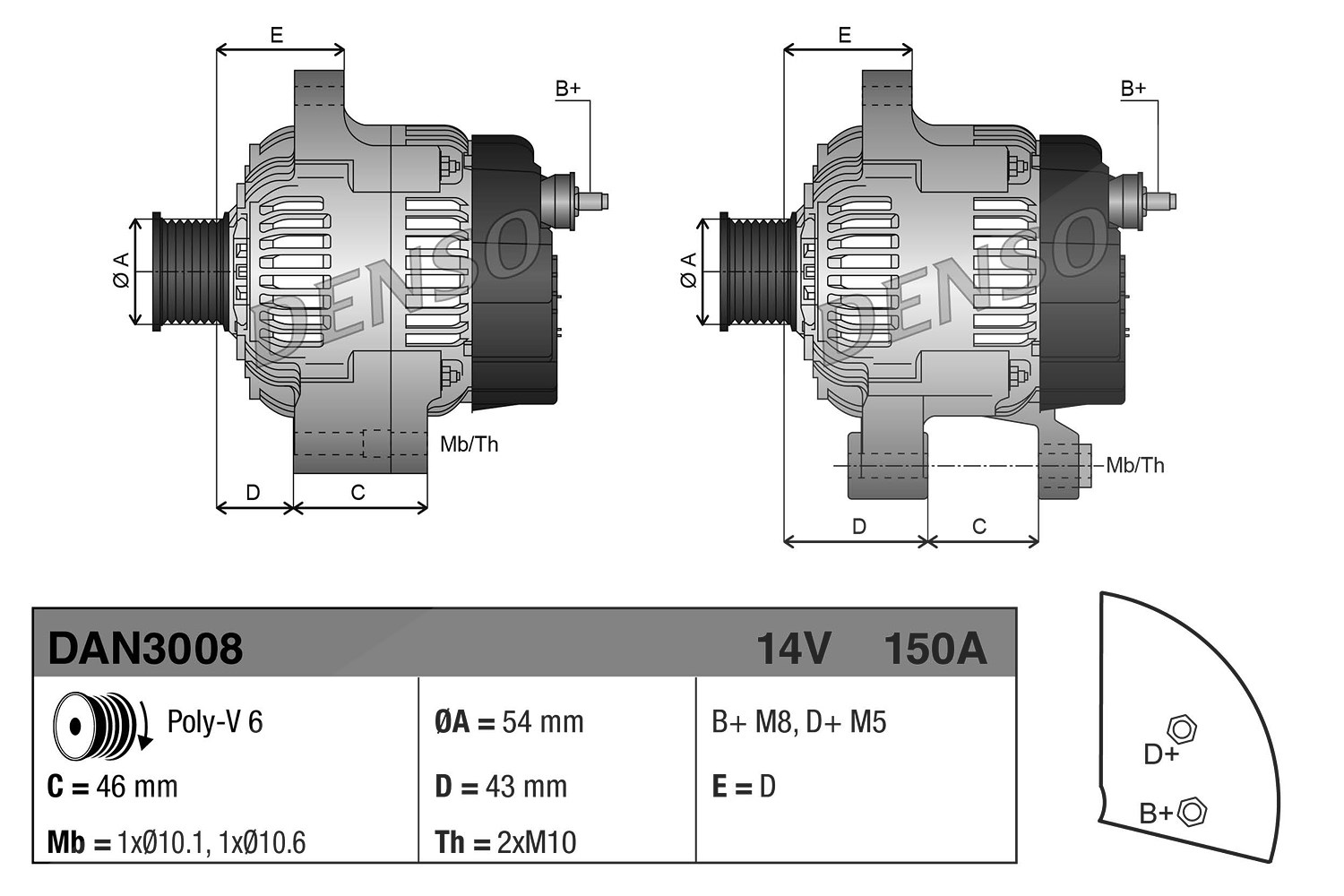 Generator mit Mehrfachriemenscheibe DAN3008 DENSO für CITROËN PEUGEOT FIAT - Bild 3