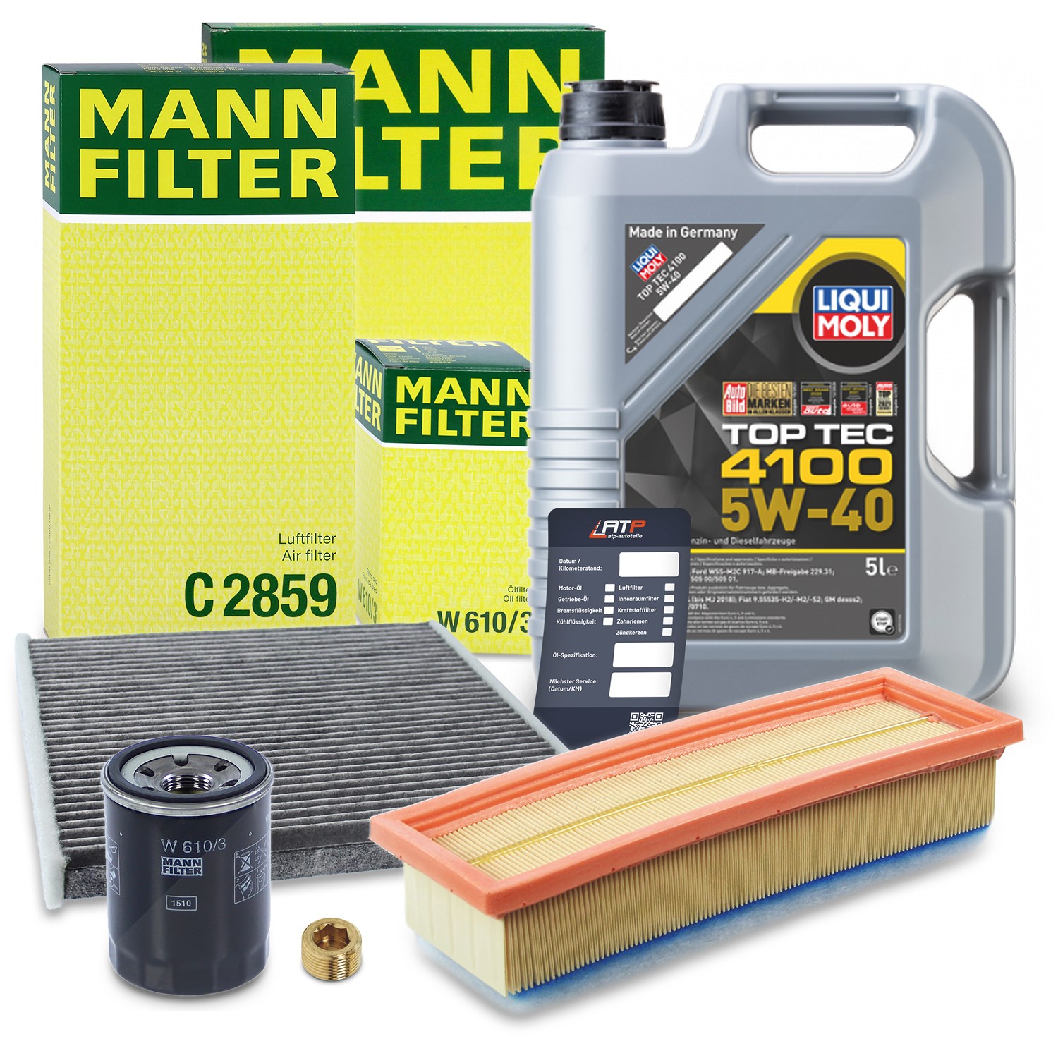 Mann-filter Inspektionspaket A + 5l 5W-40 Motoröl [Hersteller-Nr. 40511279] für Fiat, Ford, Chrysler, Lancia