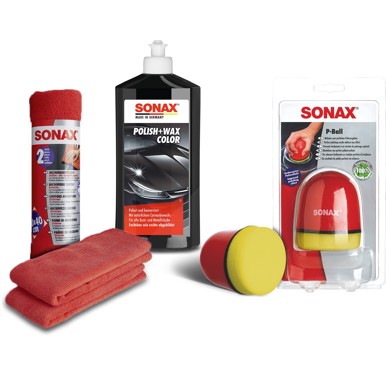 Sonax 1x 500ml Polish & Wax schwarz+ P-Ball+ 2x Tücher [Hersteller-Nr. 10820107]