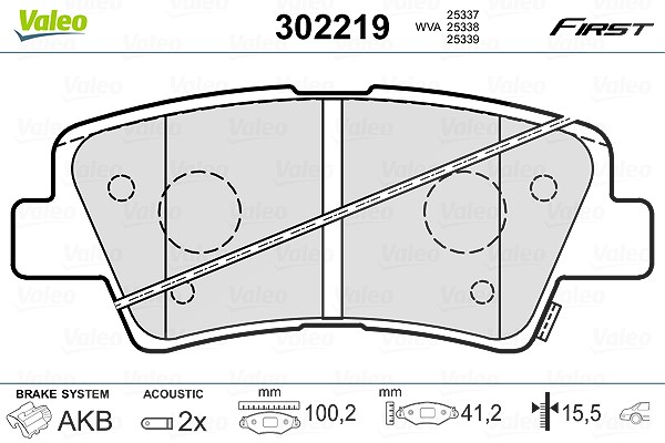 Valeo Bremsbelagsatz, Scheibenbremse [Hersteller-Nr. 302219] für Kia, Ssangyong, Kg Mobility, Hyundai