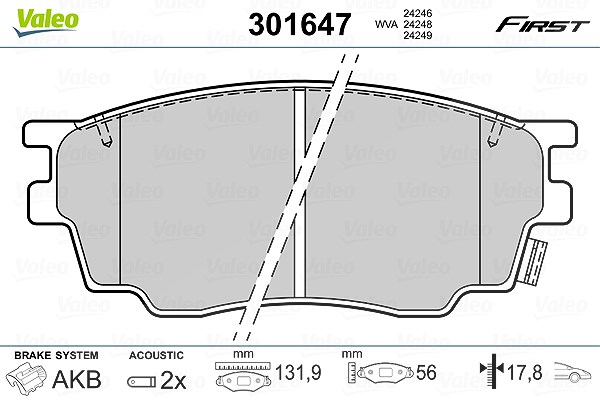 Valeo Bremsbelagsatz, Scheibenbremse [Hersteller-Nr. 301647] für Mazda