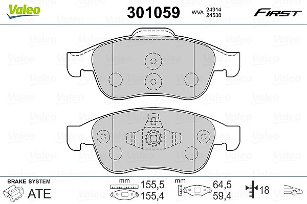 Valeo Bremsbelagsatz, Scheibenbremse [Hersteller-Nr. 301059] für Mitsubishi, Nissan, Renault, Dacia