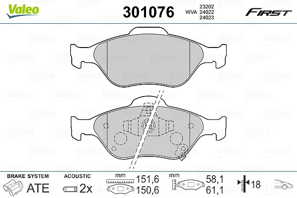 Valeo Bremsbelagsatz, Scheibenbremse [Hersteller-Nr. 301076] für Daihatsu, Toyota