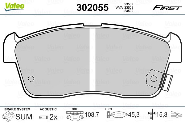 Valeo Bremsbelagsatz, Scheibenbremse [Hersteller-Nr. 302055] für Daihatsu, Nissan, Subaru, Suzuki, Toyota