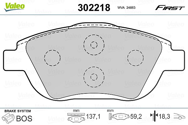 Valeo Bremsbeläge vorne (Satz) [Hersteller-Nr. 302218] für Jeep, Vauxhall, Ds, Opel, Peugeot, Citroën
