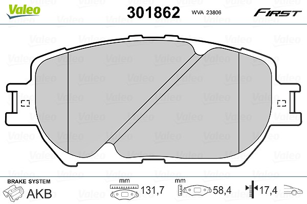 Valeo Bremsbelagsatz, Scheibenbremse [Hersteller-Nr. 301862] für Lexus, Toyota
