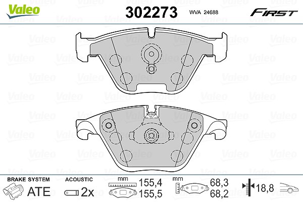 Valeo Bremsbelagsatz, Scheibenbremse [Hersteller-Nr. 302273] für BMW