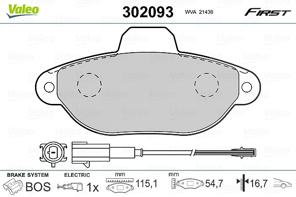 Valeo Bremsbelagsatz, Scheibenbremse [Hersteller-Nr. 302093] für Ford, Fiat