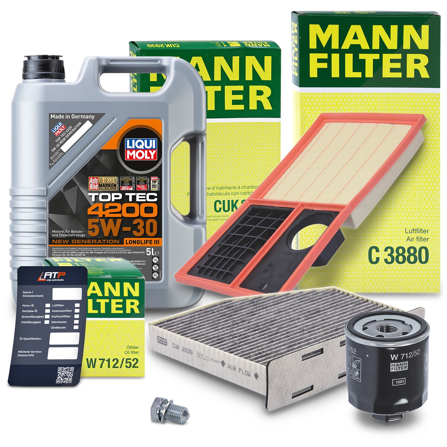 Mann-filter Inspektionspaket A + 5l 5W-30 Motoröl [Hersteller-Nr. 40511265] für VW, Seat, Skoda