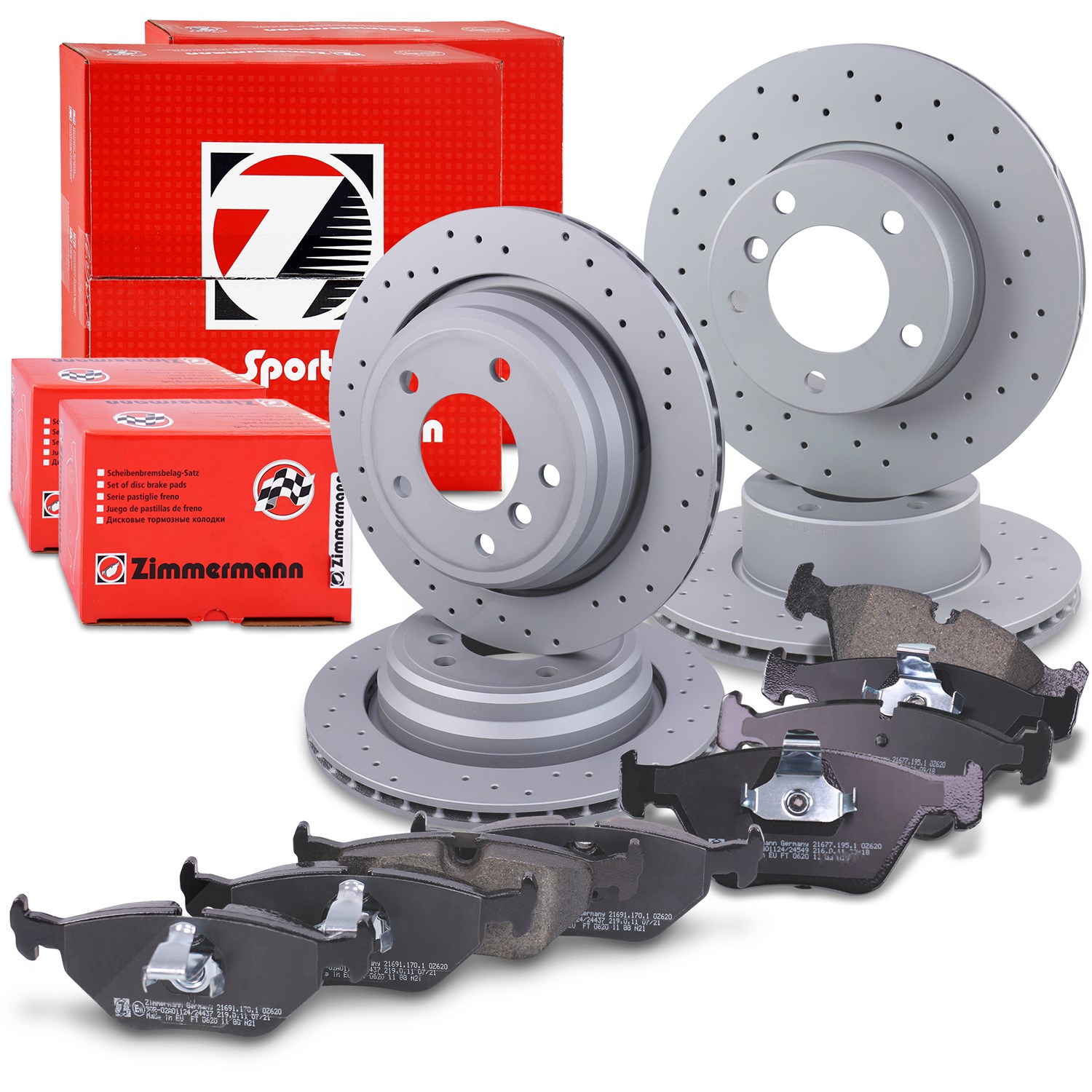 Zimmermann Sport-Bremsscheiben +Bremsbeläge vorne+hinten [Hersteller-Nr. 10698429] für BMW