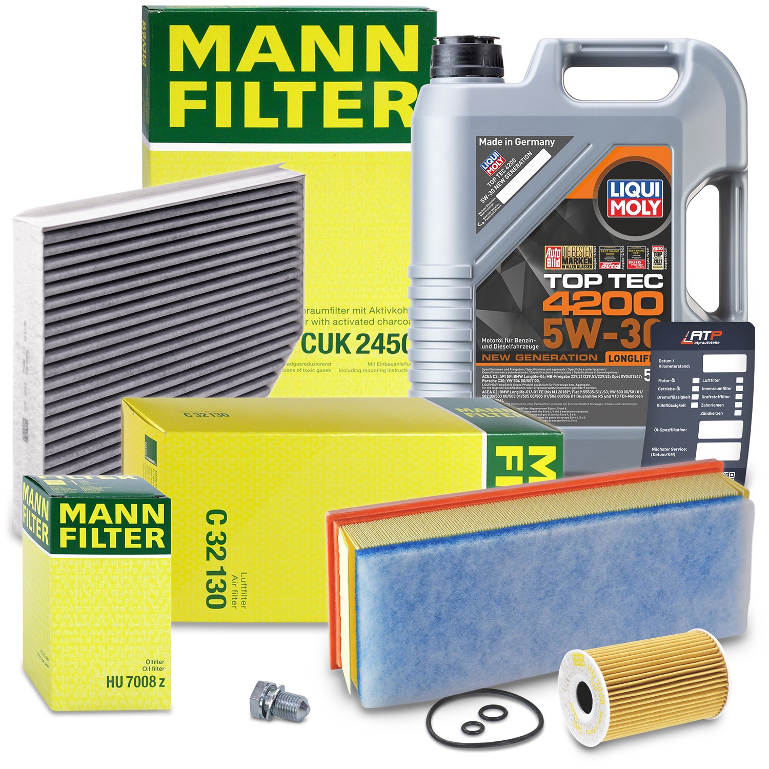 Mann-filter Inspektionspaket A + 5l 5W-30 Motoröl [Hersteller-Nr. 40511258] für Audi