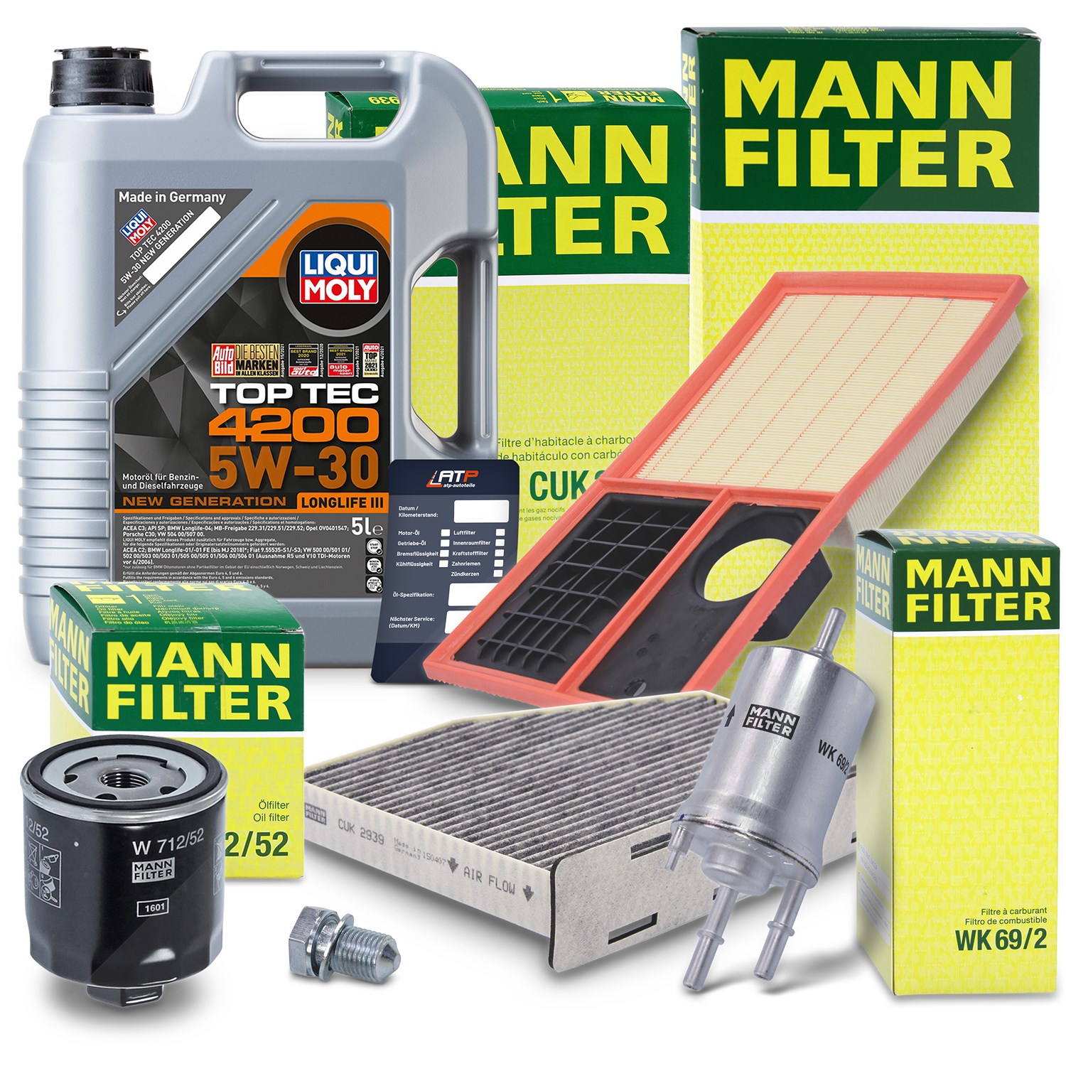 Mann-filter Inspektionspaket B + 5l 5W-30 Motoröl [Hersteller-Nr. 40511280] für Skoda, VW, Seat