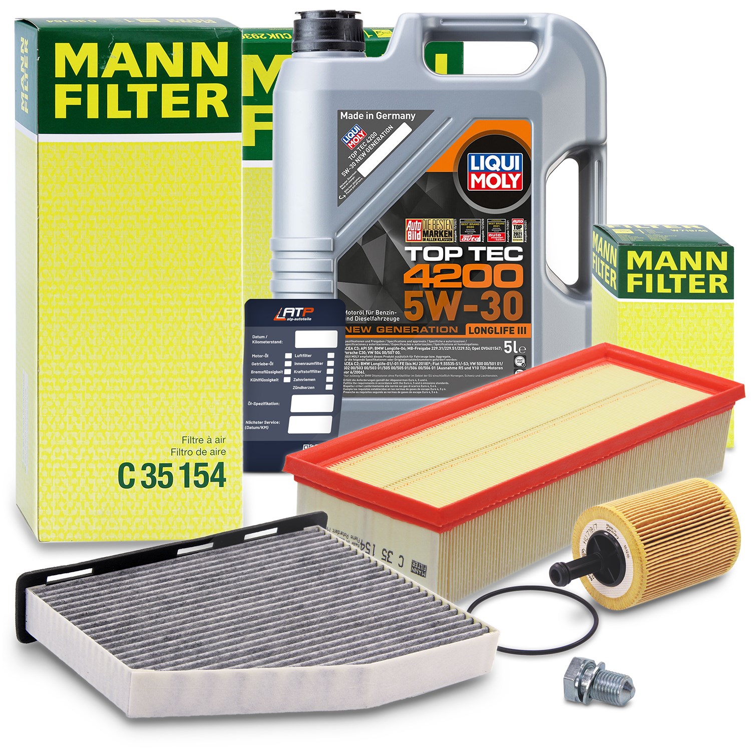 Mann-filter Inspektionspaket A + 5l Motoröl [Hersteller-Nr. 40511285] für Seat, Audi, VW, Skoda