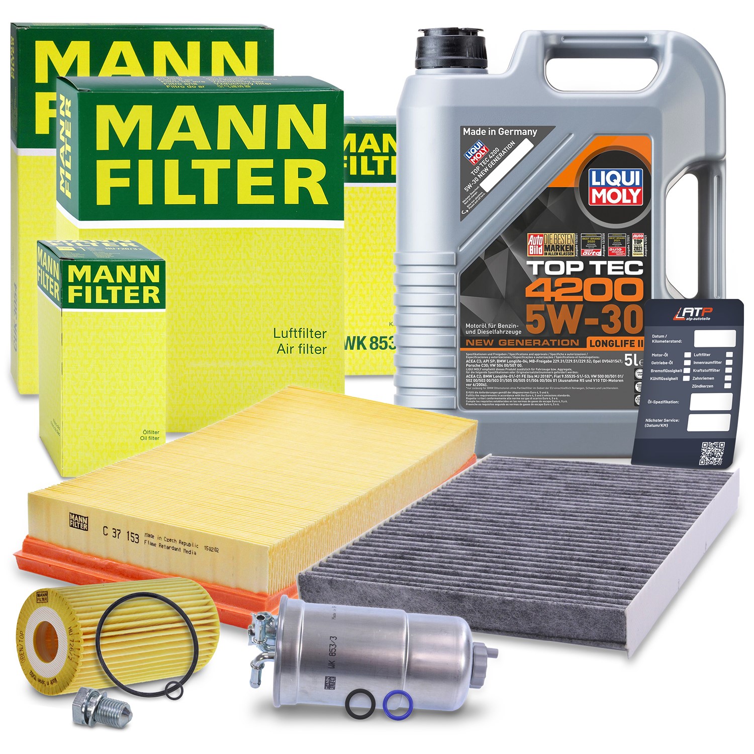 Mann-filter Inspektionspaket B + 5l 5W-30 Motoröl [Hersteller-Nr. 40511270] für Skoda, VW, Audi