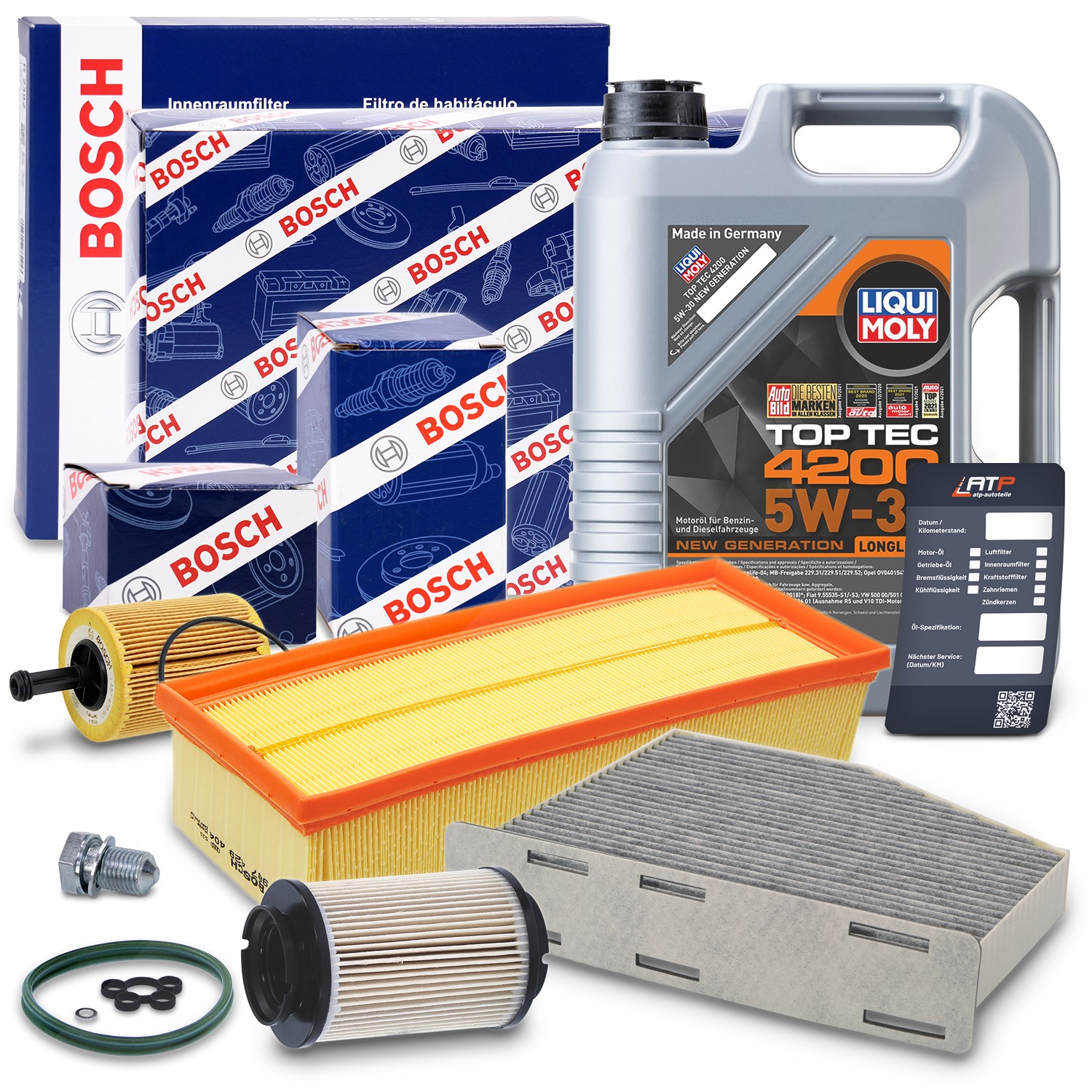Bosch Inspektionspaket B +5l 5W-30 Motoröl [Hersteller-Nr. 40513687] für VW, Skoda, Audi, Seat