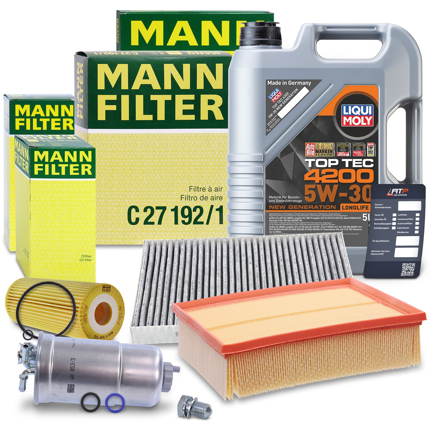 Mann-filter Inspektionspaket B + 5l 5W-30 Motoröl [Hersteller-Nr. 40511276] für Audi