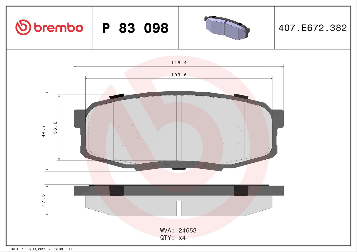 Brembo Bremsbelagsatz, Scheibenbremse [Hersteller-Nr. P83098] für Toyota, Lexus, Hyundai