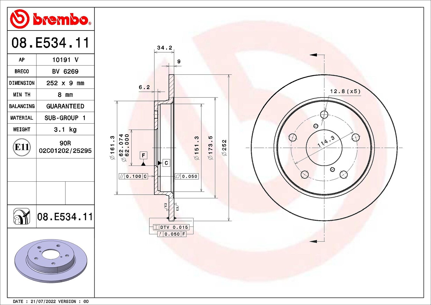 Für BREMBO 08.E534.11 HAM DISC. SUZUKI REAR - Bild 8