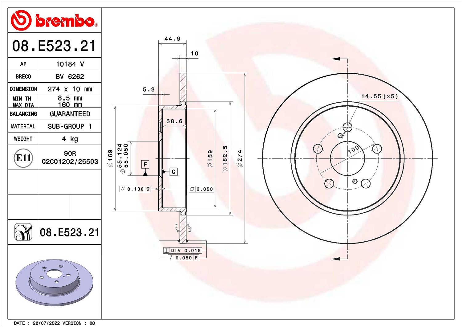 BREMBO Bremsscheiben für Toyota Yaris 20-25 - Bild 5