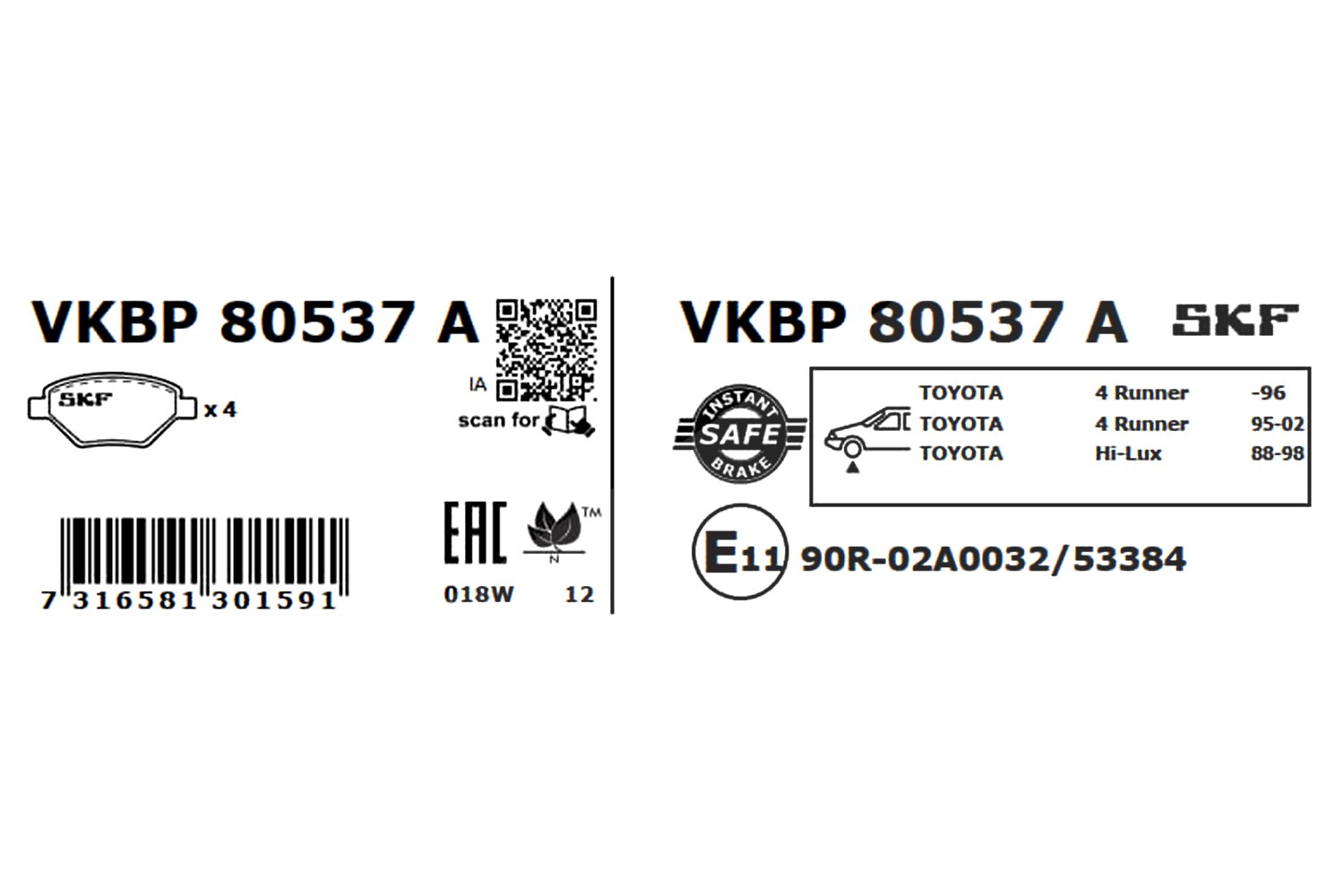 Skf Bremsbelagsatz, Scheibenbremse [Hersteller-Nr. VKBP80537A] für Toyota - Bild 4