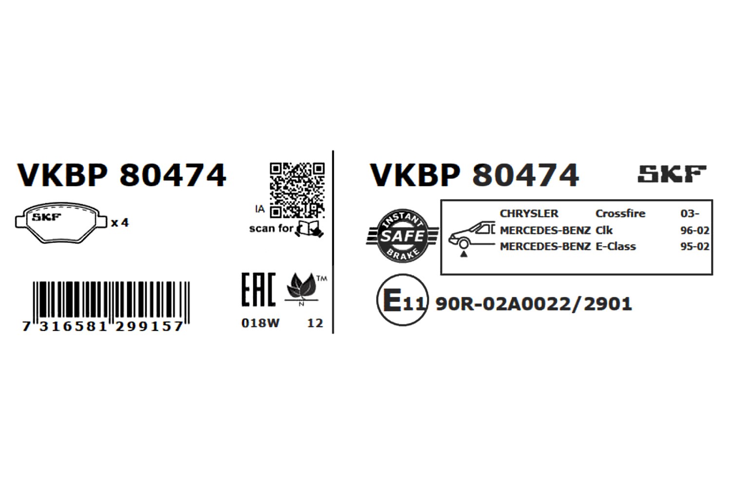 SKF Scheibenbremse Bremsbelag VKBP 80474-4er Set - Position Vorderachse Höhe 78 mm Länge 171 mm Breite 131 mm Dicke 19,3 mm - OE Qualität - Bild 5