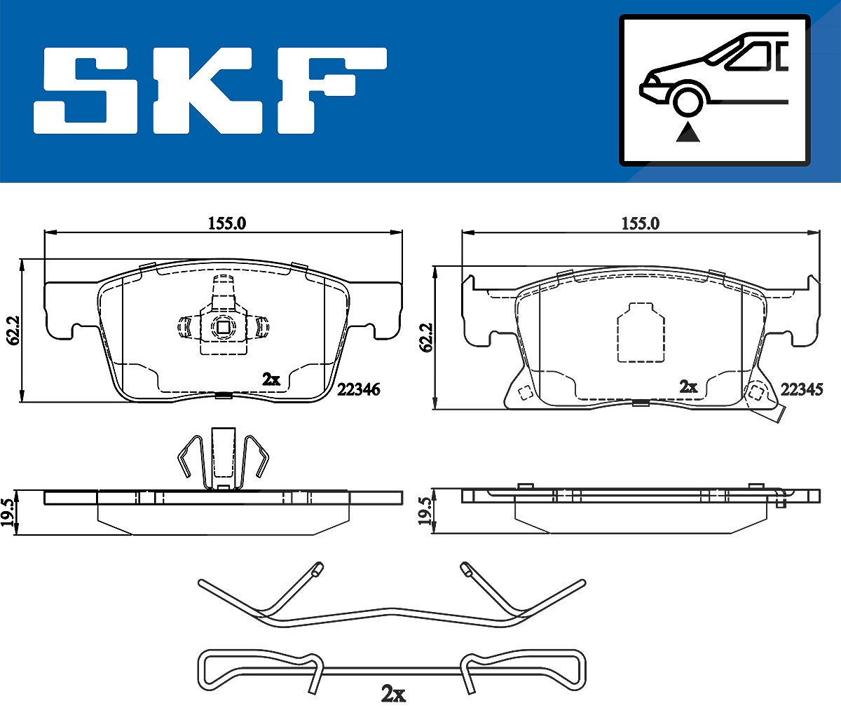 SKF Scheibenbremse Bremsbelag mit Zubehör VKBP 80409 A - 4er Set Position Vorderachse Höhe 78 mm Länge 171 mm Breite 131 mm Dicke 19,5 mm OE Qualität - Bild 5