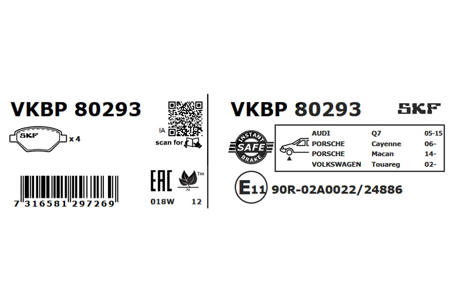 SKF Scheibenbremse Bremsbelag VKBP 80293-4er Set - Position Vorderachse Höhe 102mm Länge 220mm Breite 141mm Dicke 17mm - OE Qualität - Bild 6