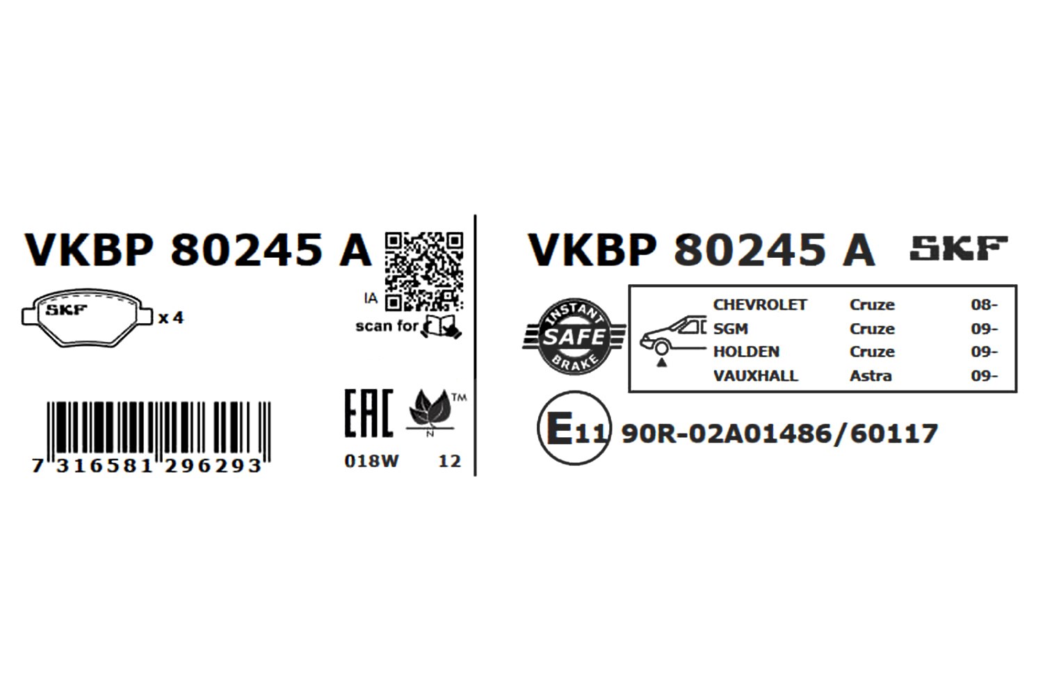 SKF Scheibenbremse Bremsbelag VKBP 80245 A-4er Set - Position Vorderachse Höhe 77 mm Länge 170 mm Breite 81 mm Dicke 18,8 mm - OE Qualität - Bild 6