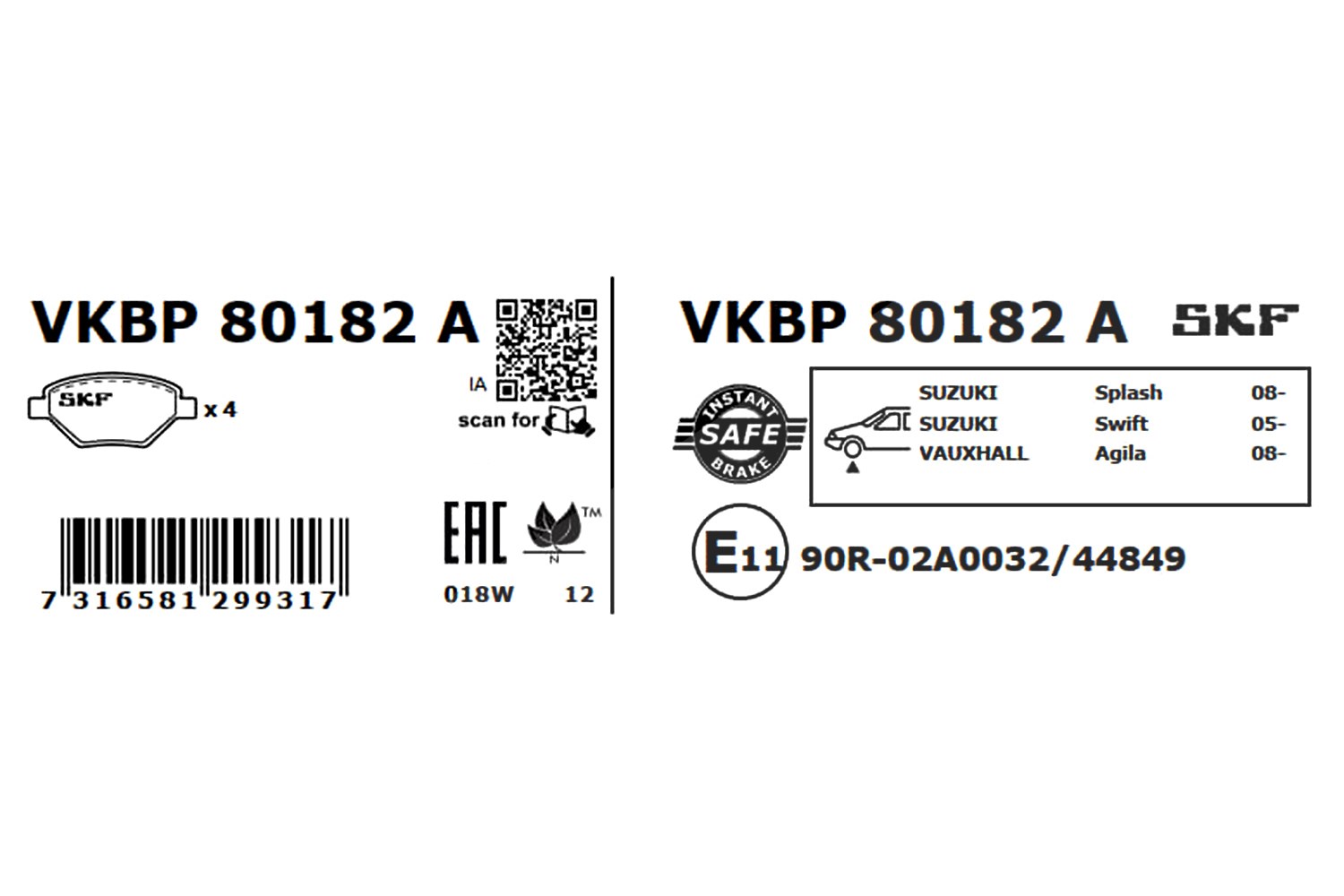 Skf Schwarz Scheibenbremse Bremsbelag Vkbp 80182 A - 4Er Set - Position Vorderachse Höhe 77 Mm Länge 134 Mm Breite 83 Mm Dicke 17,4 Mm - Oe Qualität - Bild 6