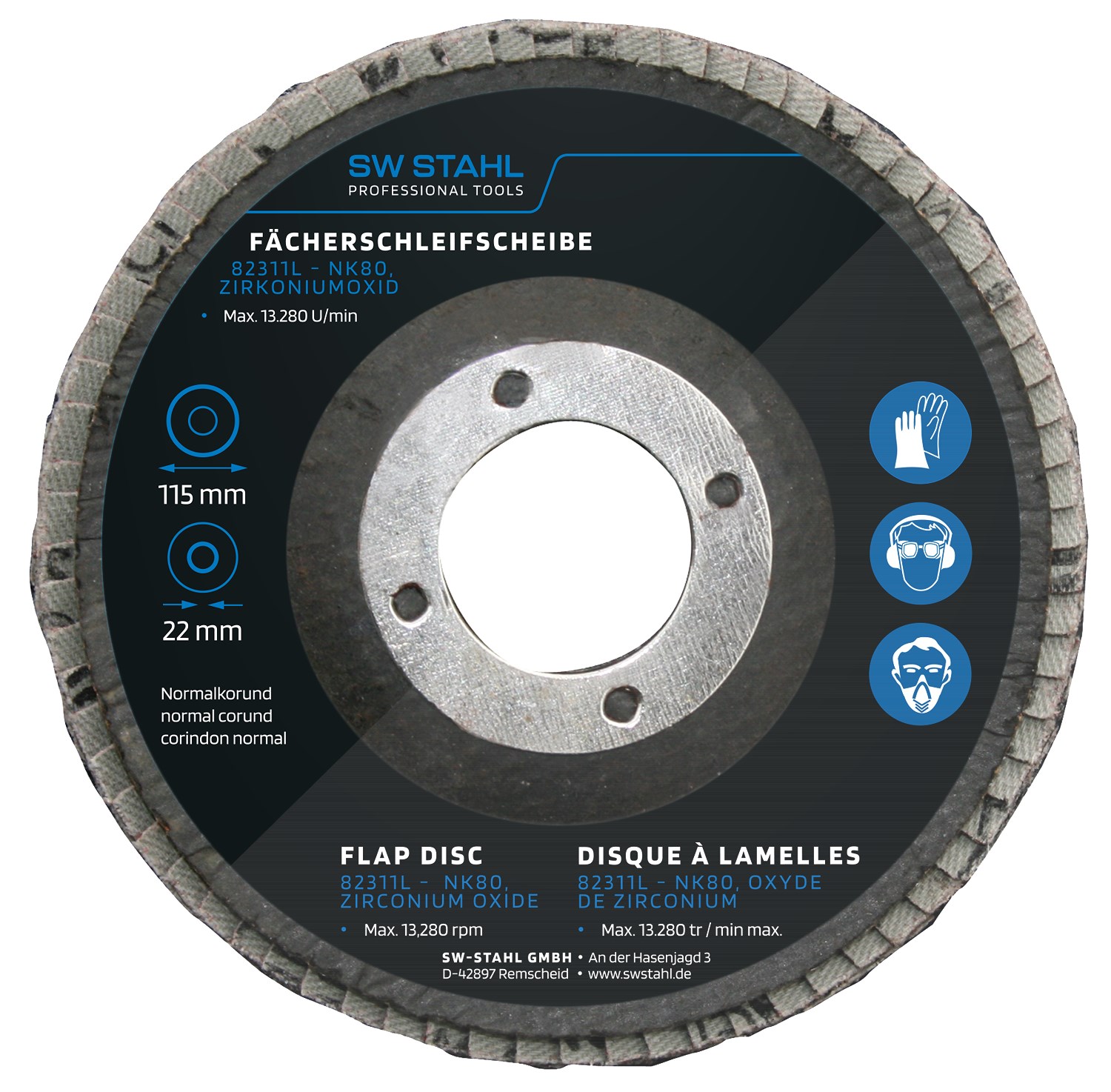 Sw Stahl Fächerschleifscheibe, Zirkoniumoxid, 115 mm, NK80, 10 Stück [Hersteller-Nr. 82311L]