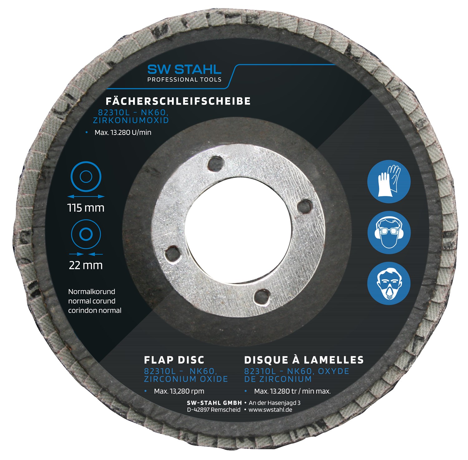 Sw Stahl Fächerschleifscheibe, Zirkoniumoxid, 115 mm, NK60, 10 Stück [Hersteller-Nr. 82310L]