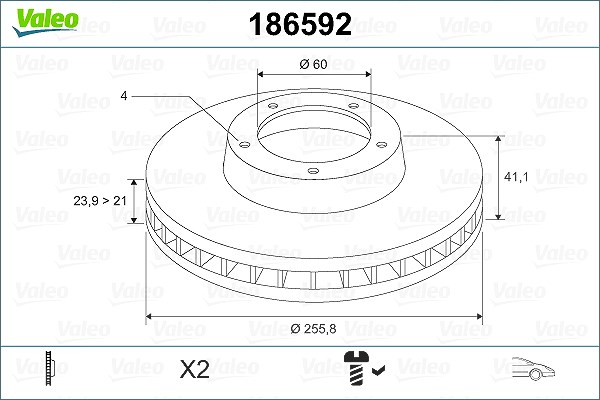 Valeo Bremsscheibe [Hersteller-Nr. 186592] für Opel, Vauxhall