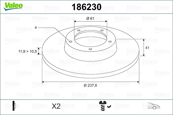 Valeo Bremsscheibe [Hersteller-Nr. 186230] für Dacia, Renault
