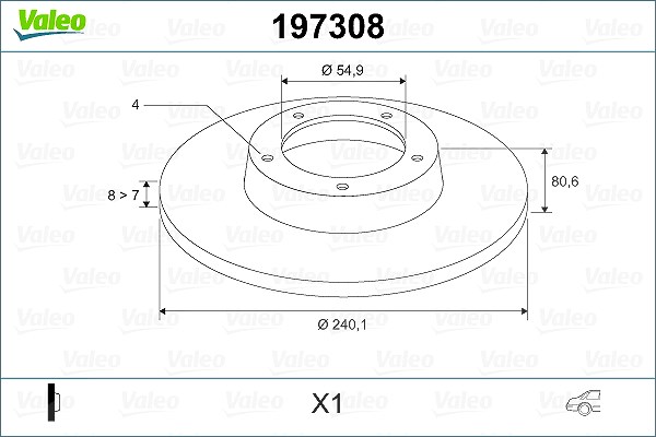 Valeo 1x Bremsscheiben hinten ohne Radlager [Hersteller-Nr. 197308] für Renault, Dacia
