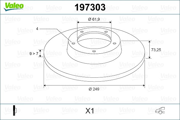 Valeo 1x Bremsscheibe ohne Radlager ohne ABS-Ring Hinterachse [Hersteller-Nr. 197303] für Citroën, Ds, Peugeot