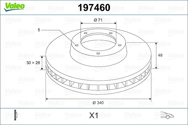 Valeo 1x Bremsscheibe [Hersteller-Nr. 197460] für Citroën, Peugeot