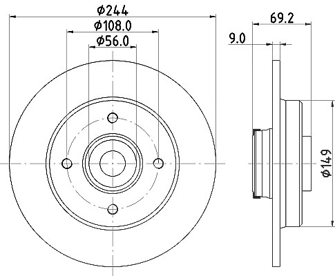 Hella Bremsscheibe Hinterachse Voll [Hersteller-Nr. 8DD355132-161] für Citroën, Peugeot, Opel