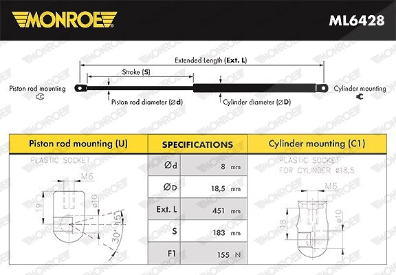 Monroe Gasfeder, Koffer-/Laderaum [Hersteller-Nr. ML6428] für Jeep