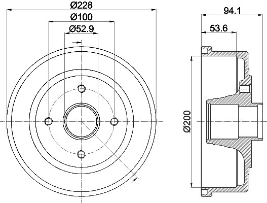 Hella Bremstrommel Hinterachse ohne Radlager [Hersteller-Nr. 8DT355300-411] für Opel, Vauxhall