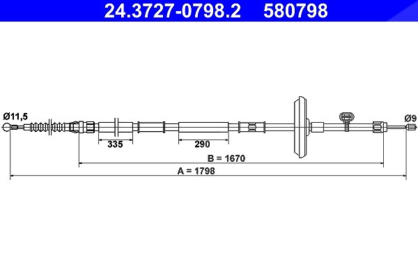 Ate Seilzug, Feststellbremse [Hersteller-Nr. 24.3727-0798.2] für Chevrolet, Opel, Vauxhall