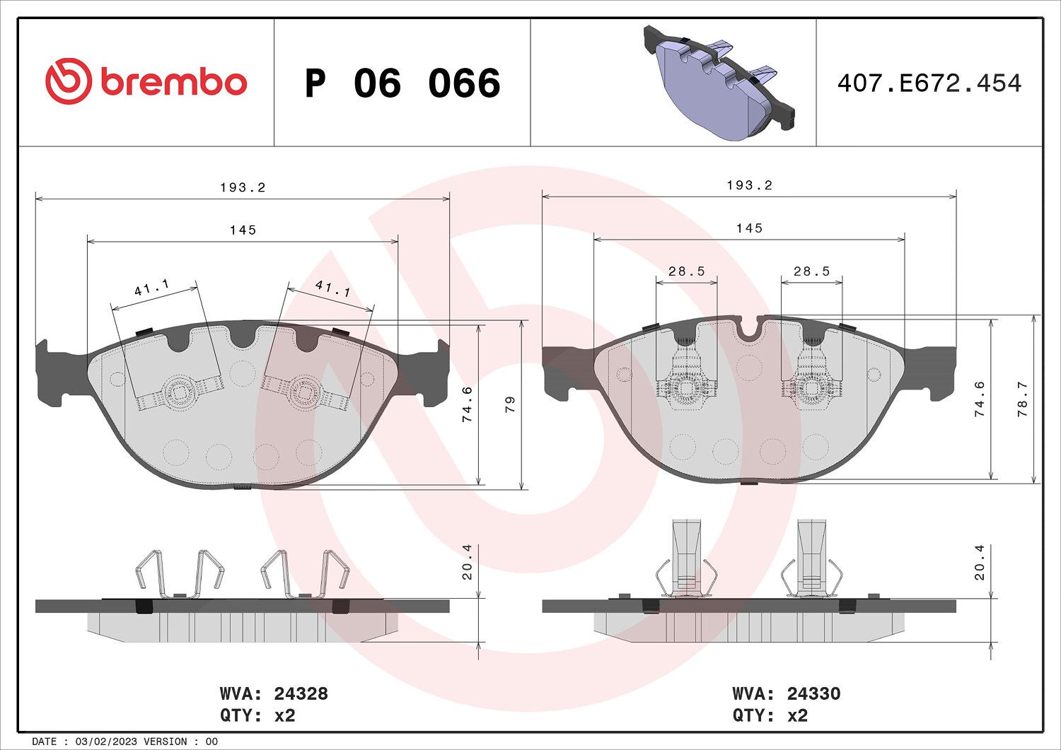 Brembo Bremsbelagsatz, Scheibenbremse [Hersteller-Nr. P06066] für BMW, Jaguar