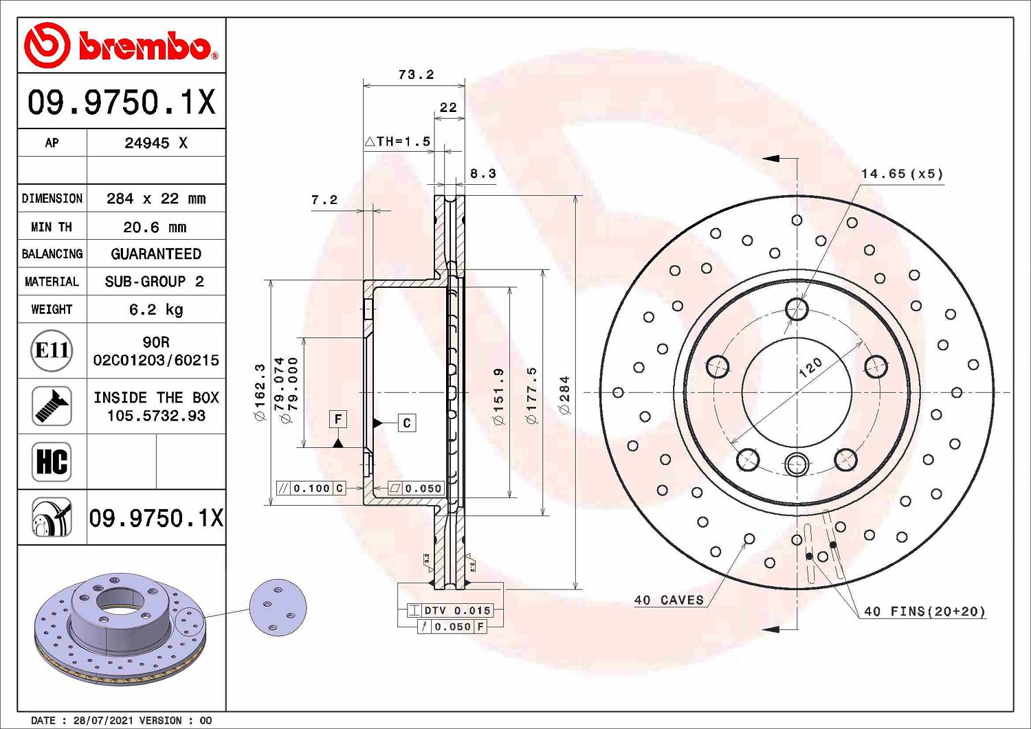 2x Bremsscheibe Brembo 0997501X 2 Bremsscheiben für BMW - Bild 4