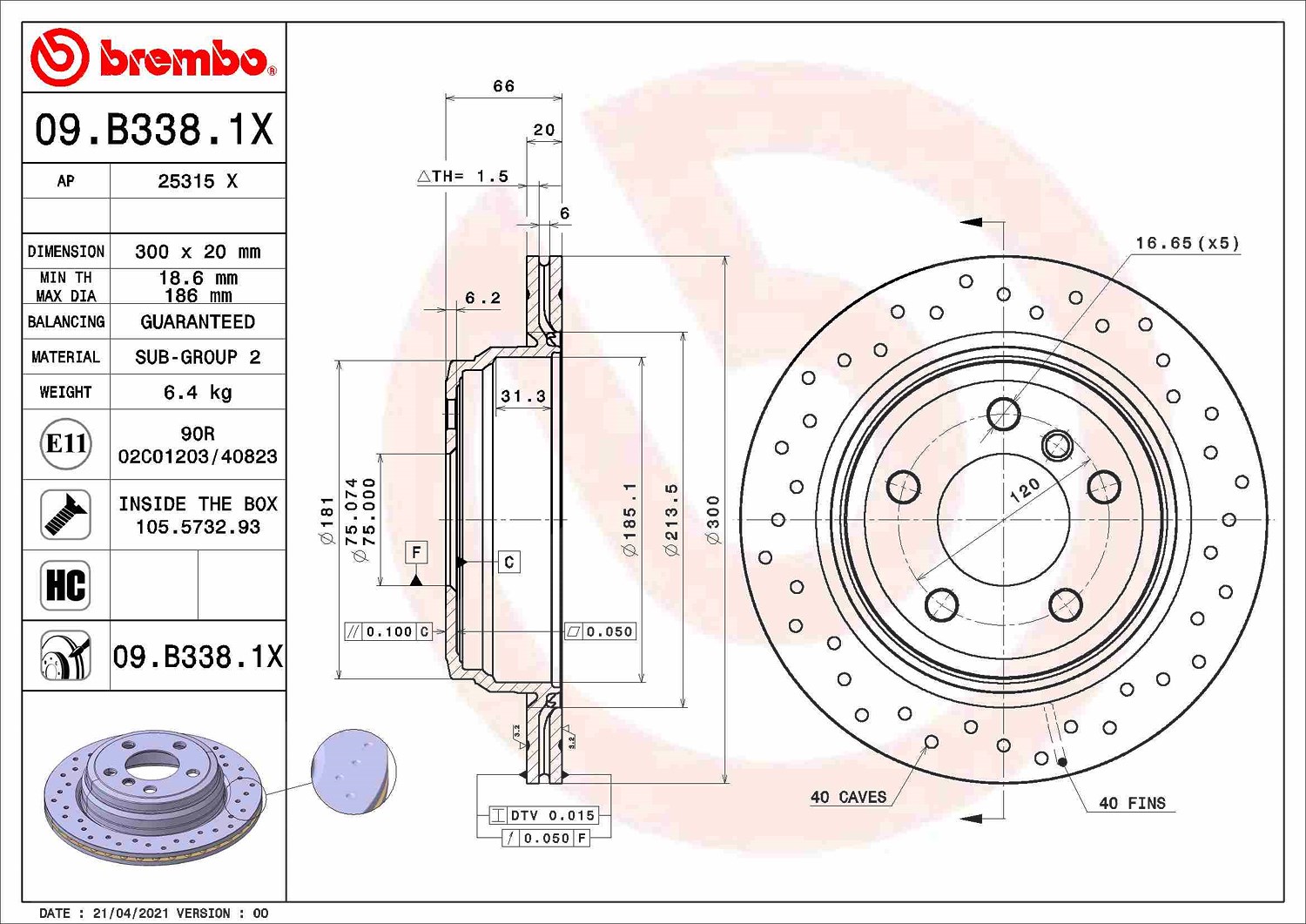 Bremsscheibe gelocht/innenbel. 09.B338.1X BREMBO für BMW 3 3 Gran Turismo - Bild 7
